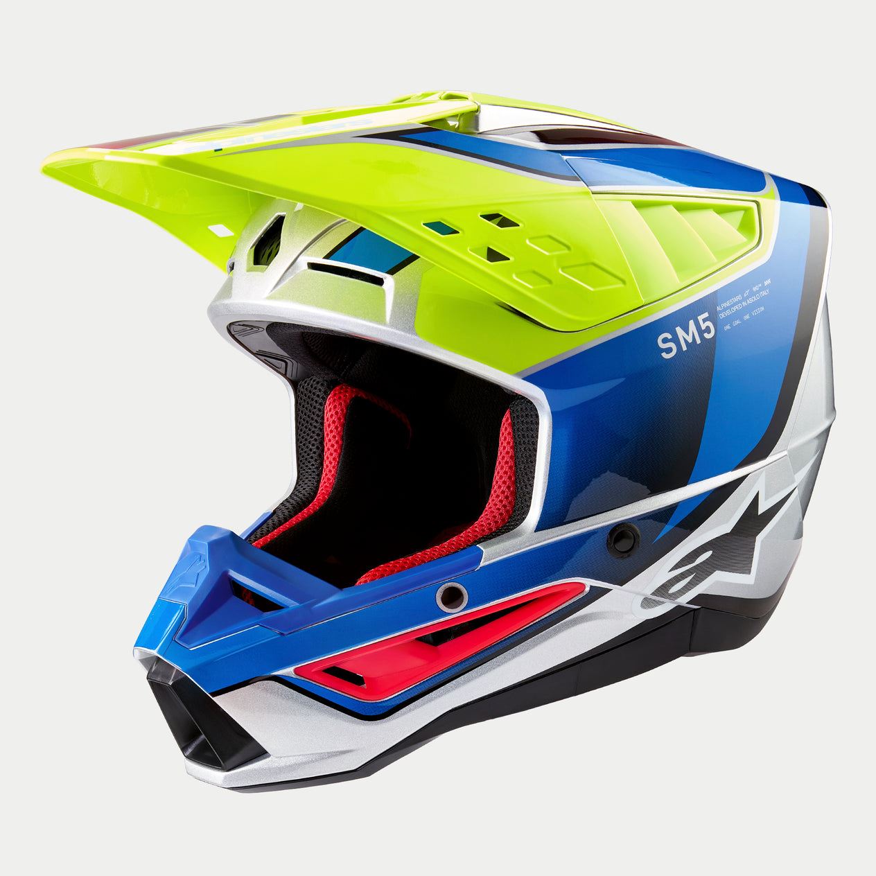 Alpinestars 2024 Supertech SM5 Sail Yellow Fluo Enamel Blue Silver Motocross Helmet